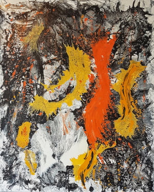 orange and yellow acrylic abstract painting