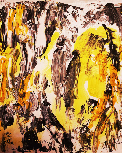 yellow brown abstract painting on canvas by ezeeart